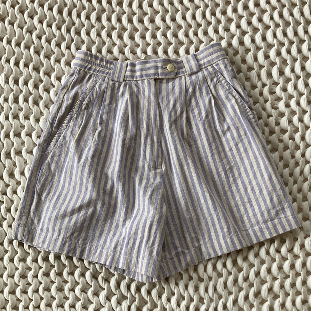 Vintage High Waisted Linen Stripe Shorts